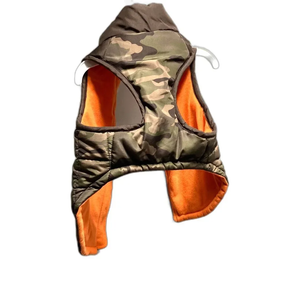 Camouflage HUNTING Dog Puffer Quilted Jacket Zippered Green Brown Orange Small